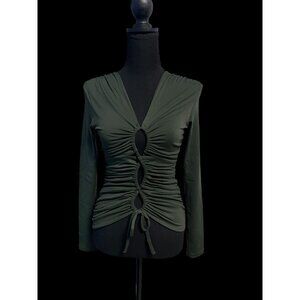 SUSANA MONACO Long Sleeve Ruched Top V-Neck Elastic Detail resort summer travel